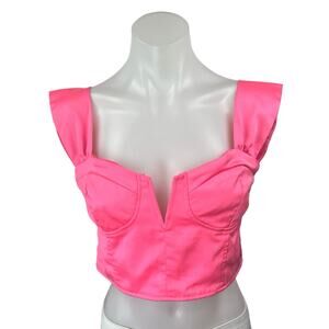 Superdown Pink Sleeveless Smocked Notch Cami Camisole Tank Crop Blouse Top Sz M